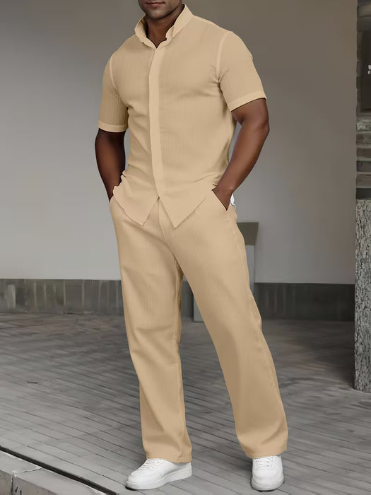 Duval fits Conjunto de camisa de manga corta con cuello y pantalones con cordón ajustable