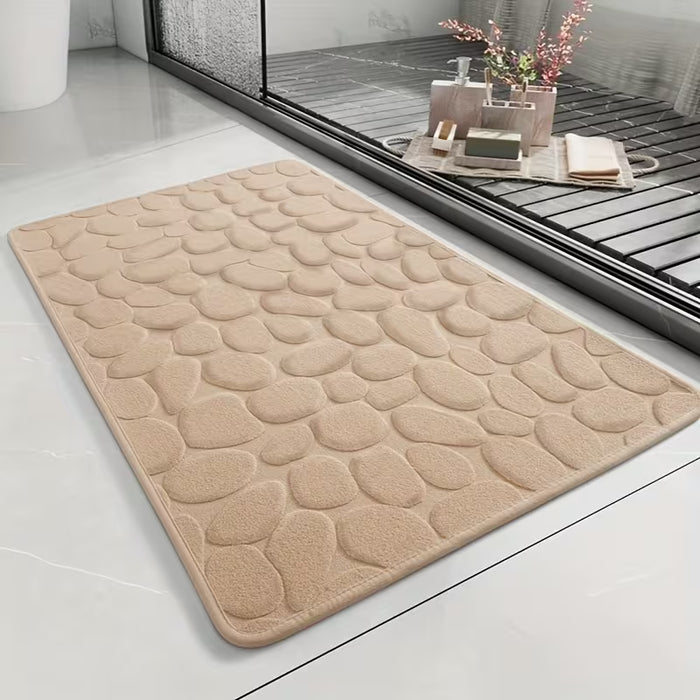 Alfombra de baño súper suave de esponja con memoria, antideslizante con diseño de guijarros