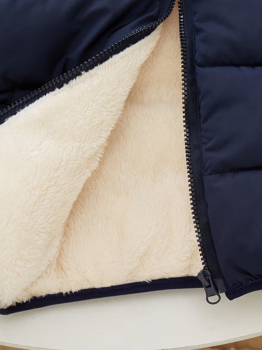 Chaqueta de Invierno con Capucha para Niños, Abrigo Cálido de Poliéster con Bolsillos y Cremallera