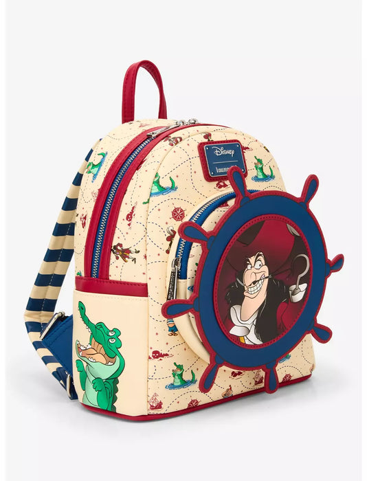 Mini mochila Loungefly Disney Peter Pan Capitán Garfio con timón giratorio