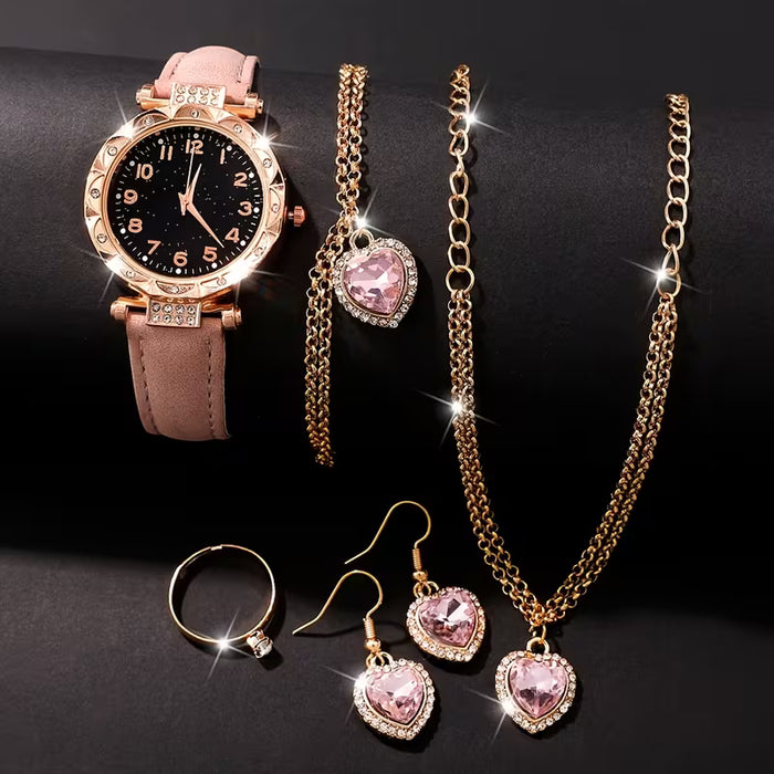 6 piezas/juego, elegante estilo casual, reloj de cuarzo para mujer