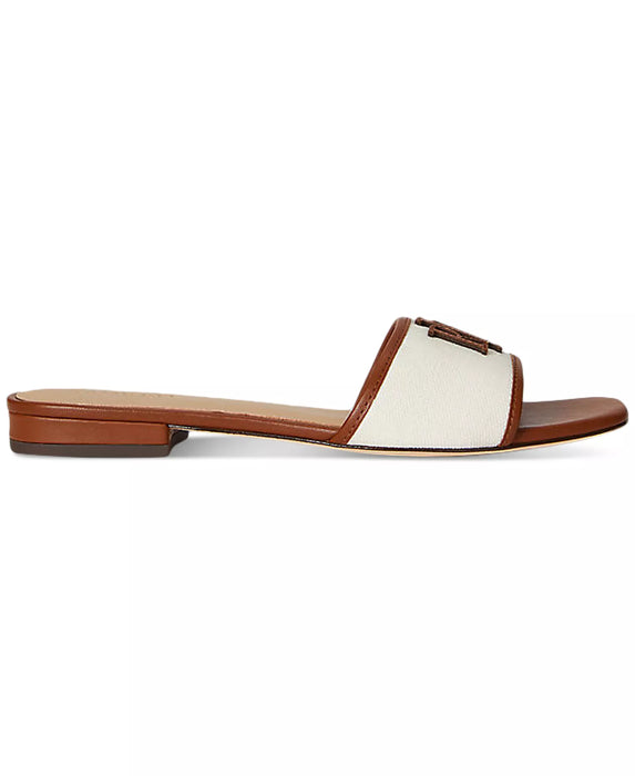 Lauren Ralph Lauren Sandalias planas de lona con detalles de cuero Everley para mujer