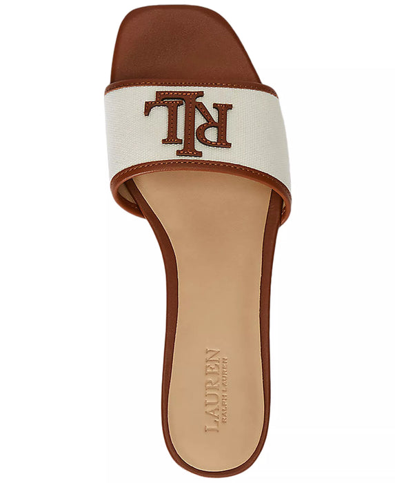 Lauren Ralph Lauren Sandalias planas de lona con detalles de cuero Everley para mujer