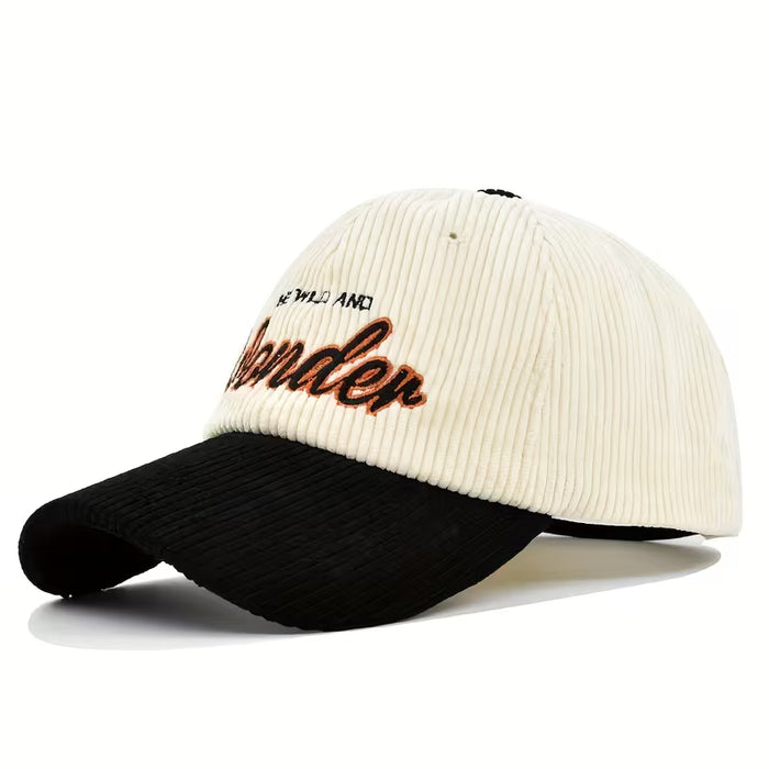 Gorra de béisbol unisex de pana con letras bordadas