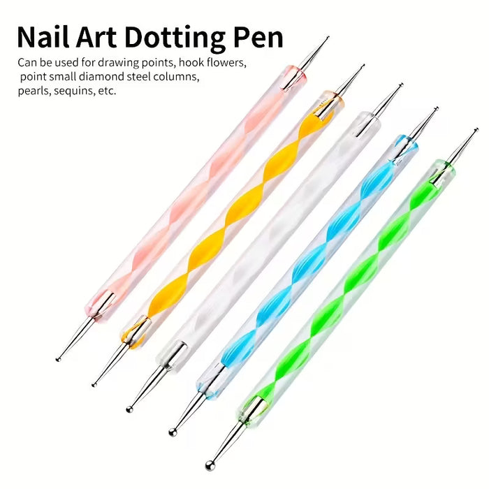 Pluma de Manicura con Doble Cabezal de Puntos de Flor y de Cuentas