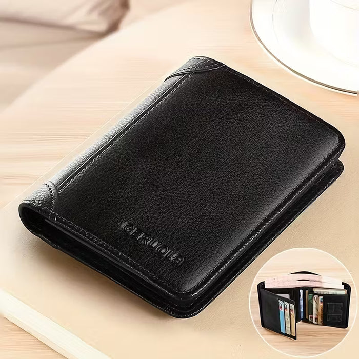 Cartera de Cuero Genuino para Hombres, Portatarjetas de Conducir Delgado y Premium