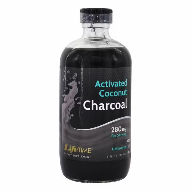 Vitaminas LifeTime - Carbón activado de coco sin sabor 280 mg - 8 onzas líquidas.