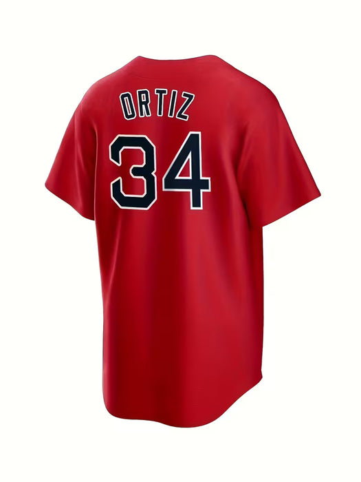 Camiseta de béisbol roja Boston #34 para hombres - Diseño clásico de bordado