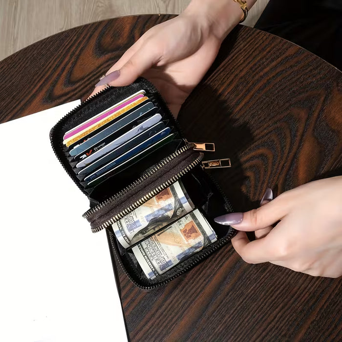Mini Billetera Vintage Clásico Tarjetero Multifuncional para Mujer con Cierre de Cremallera