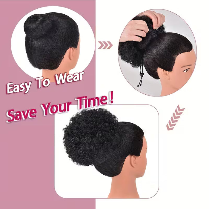 Extensiones de cabello estilo afro rizado y esponjoso, con diseño de coleta