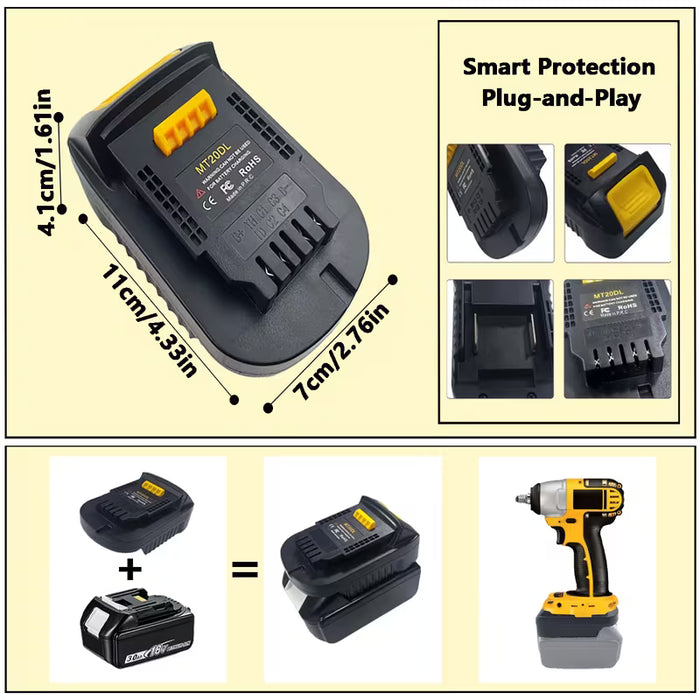Adaptador de Batería MT20DL de 18V a 20V - Compatible con la Serie de Baterías de Iones de Litio Makita