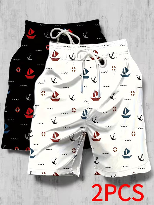 2 piezas de Pantalones cortos de playa de verano para hombre