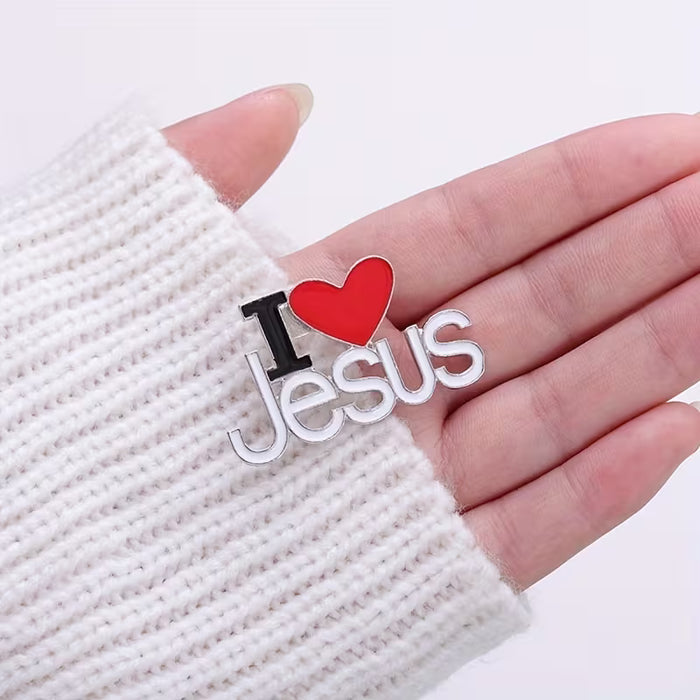 1 broche de aleación de estilo simple "I Love Jesus", piedra natural, chapado versátil