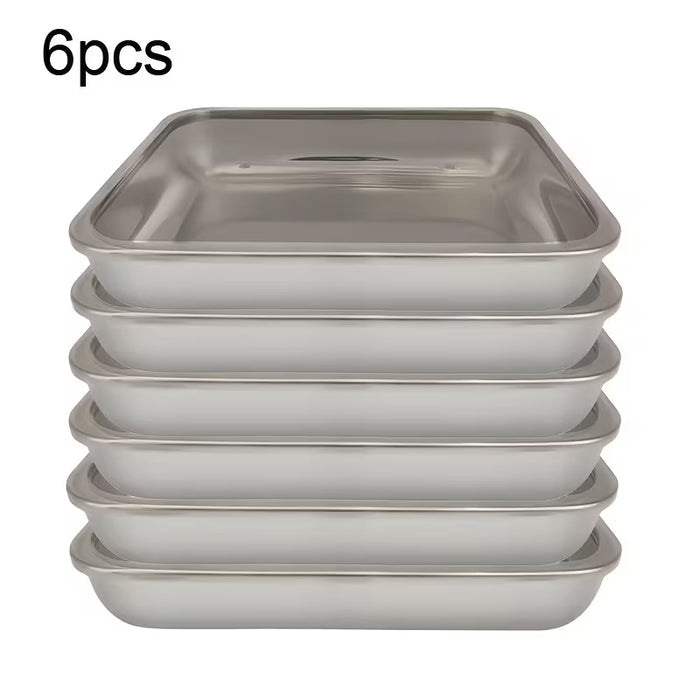 6 Bandejas Grandes de Acero Inoxidable con Tapas, Forma Rectangular, Fáciles de Limpiar