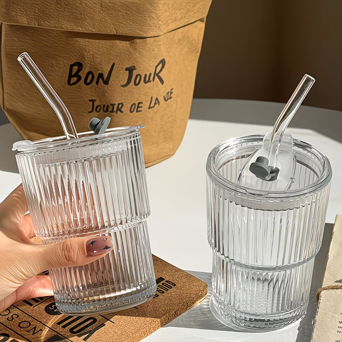 Vaso de vidrio a la moda con pajita y tapa con capacidad de 400 ml