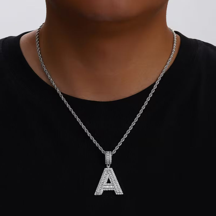 Collar con colgante de alfabeto de letra A para hombres