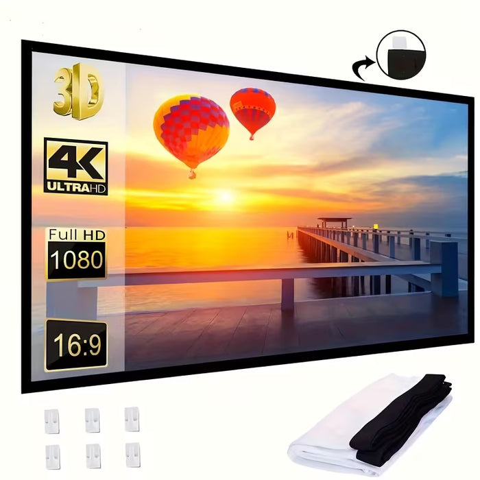 Pantalla de proyector portátil de 60 pulgadas sin arrugas, compatible con 4K Ultra HD
