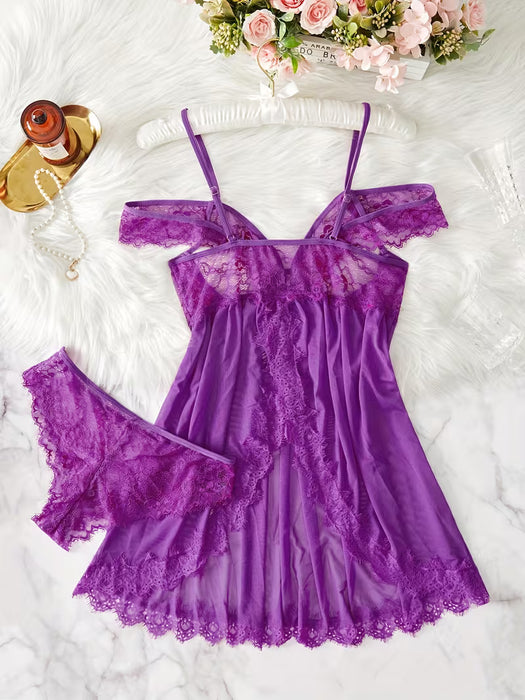 Conjunto de Vestido Sexy con Encaje y Escote Halter para Mujer, Hombros Descubiertos
