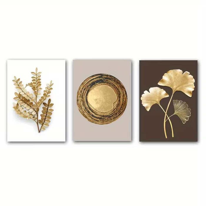 3 piezas de póster botánico de hoja dorada, Ginkgo Biloba, arte abstracto de plantas