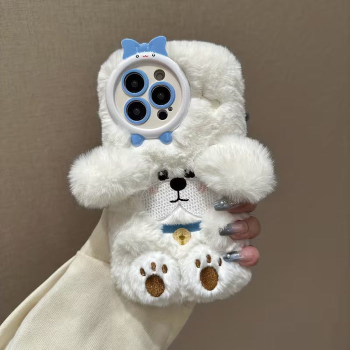 Adorable funda para teléfono con diseño de perro pequeño y esponjoso para iphone 12