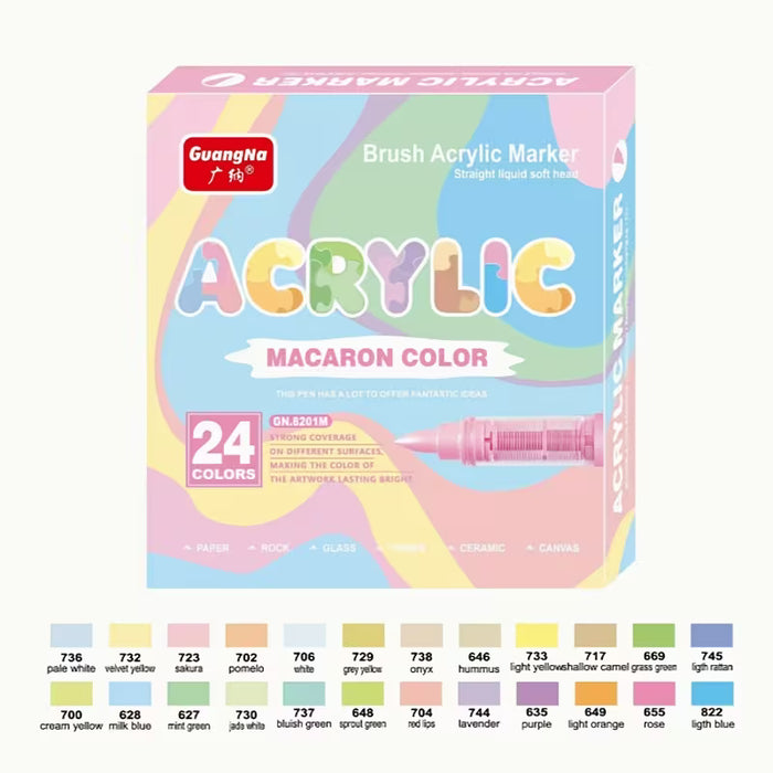 Rotulador acrílico de punta suave de 24 colores, secado rápido y escritura suave