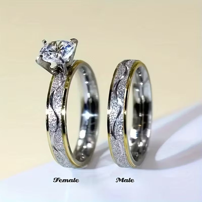 2 Anillos de Boda de Acero Inoxidable con Zirconia Sintética para Mujeres Anillos de Promesa