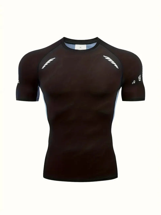 Malla Manga Corta, Top Bodycon Atlético de Fitness, para Entrenamiento en Gimnasio