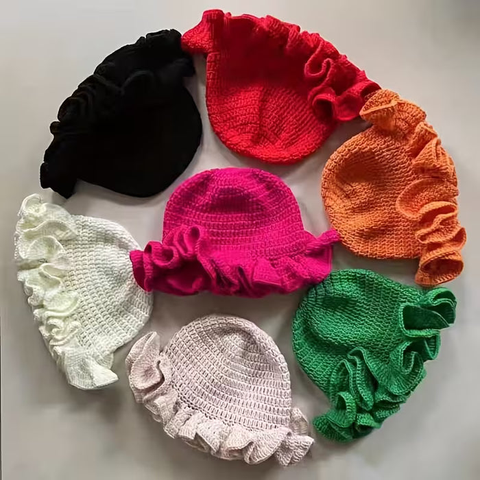 1 Gorra de Balde con Volantes de Crochet Transfronteriza para Mujer