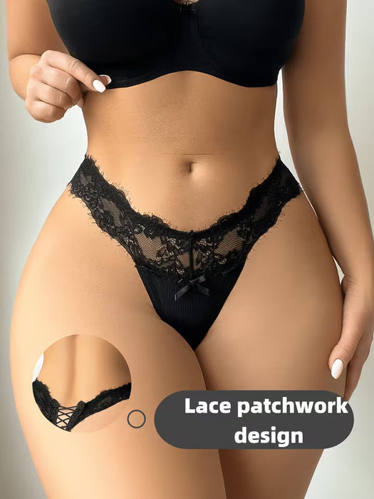 Tanga de una pieza transfronteriza cómoda con encaje y adorno de lazo