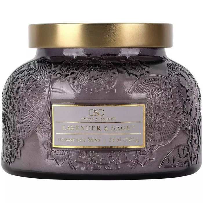 Mardel Vela aromática en frasco con relieve de lavanda y salvia, de Darsee & David's, 18 onzas