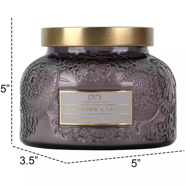 Mardel Vela aromática en frasco con relieve de lavanda y salvia, de Darsee & David's, 18 onzas