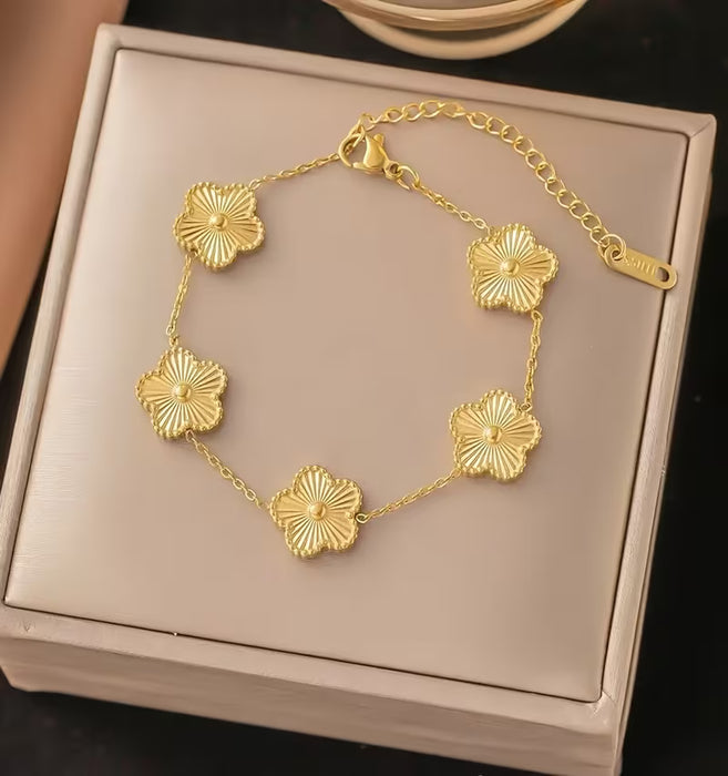 1 Pulsera de Trébol de 5 Hojas de Acero Inoxidable para Mujer, Flor de Cinco Pétalos