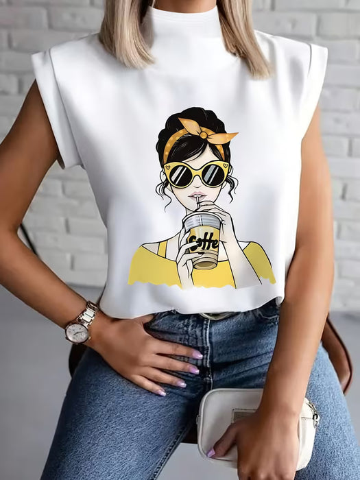 Camiseta Casual sin Mangas de Moda para Mujer con Estampado