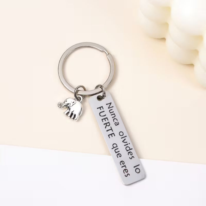 Colgante de Acero Inoxidable con Elefante Motivacional y Letras