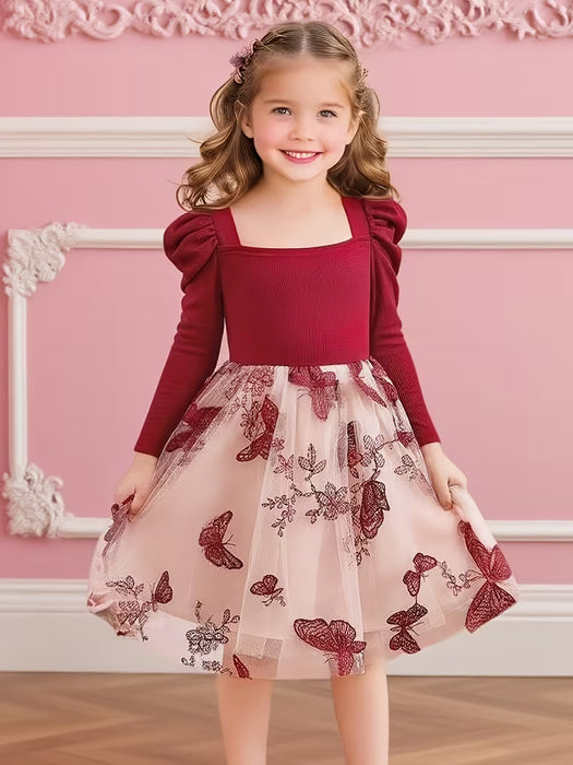 Vestido de Princesa Suave con Cuello Cuadrado y Mangas Abullonadas