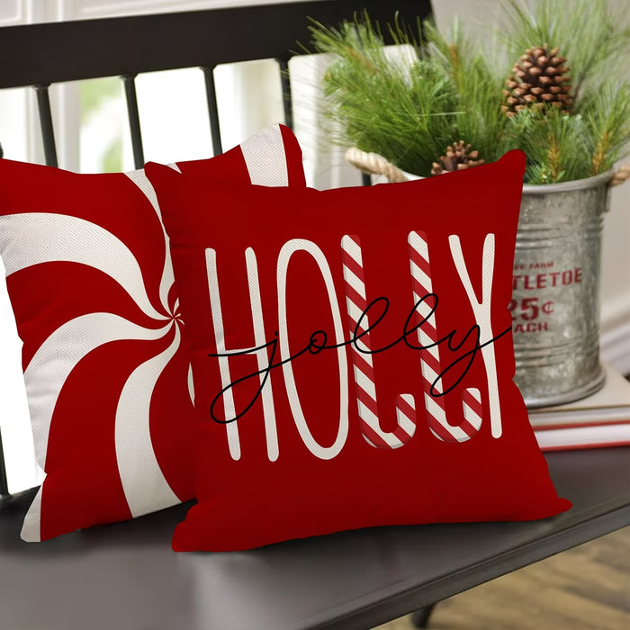 4 fundas de almohada de lino contemporáneas  con cremallera para navidad 18*18 pulgadas