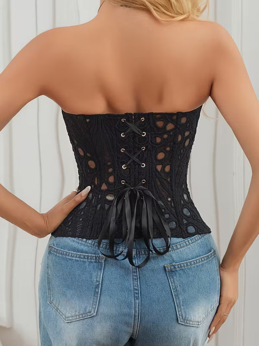 Top moldeador sin tirantes para mujer con estampado floral y cinturón