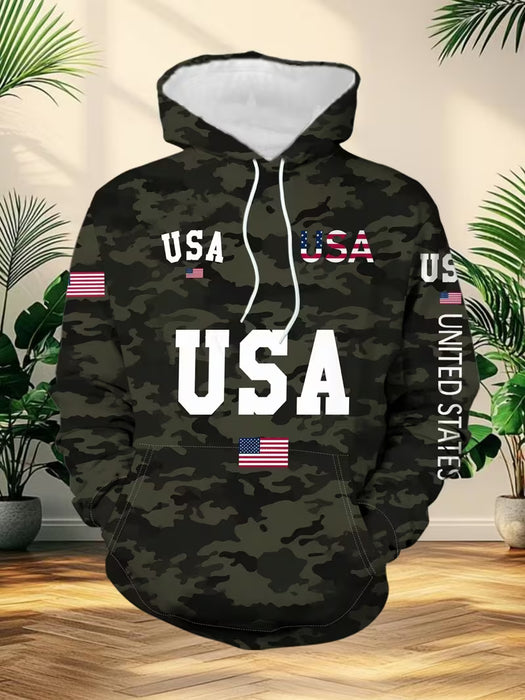 Sudadera con capucha para hombre con estampado de letras USA