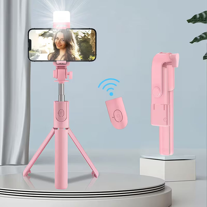 Trípode Selfie Stick Multifuncional con Luz LED, Soporte Ajustable para Teléfono con Control Remoto Inalámbrico