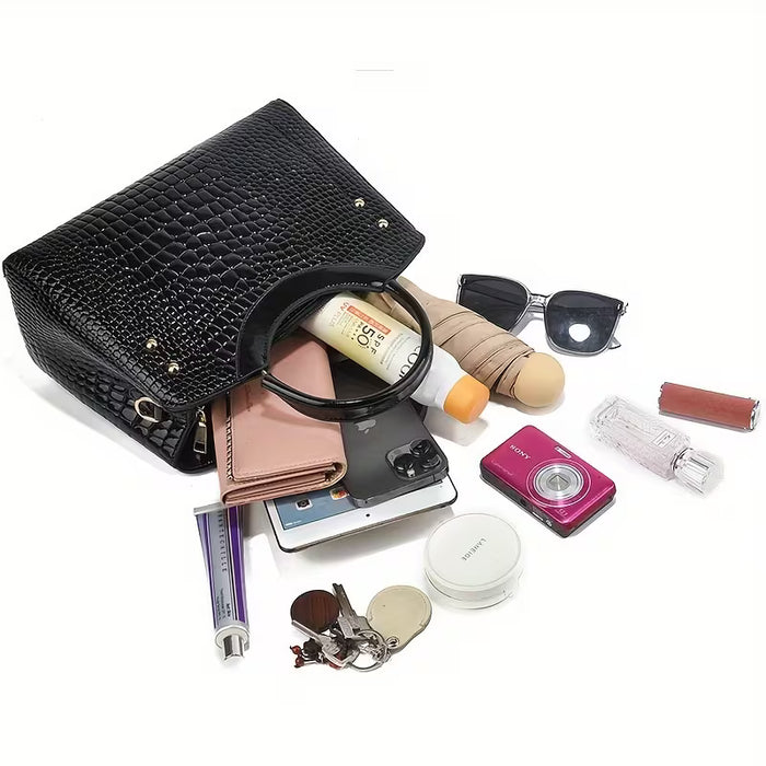 Elegante juego de bolso de dos piezas con estampado y textura de cocodrilo artificial