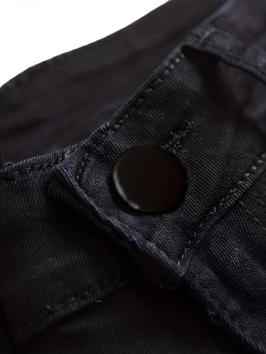 Jeans ajustados elásticos negros para hombre con diseño desgarrado moderno