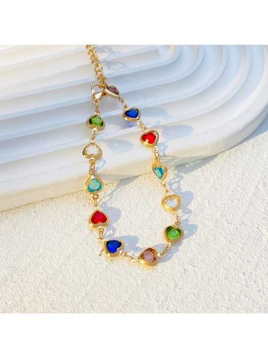 Pulsera de Moda con Corazón de Circonita Cúbica Sintética Colorida