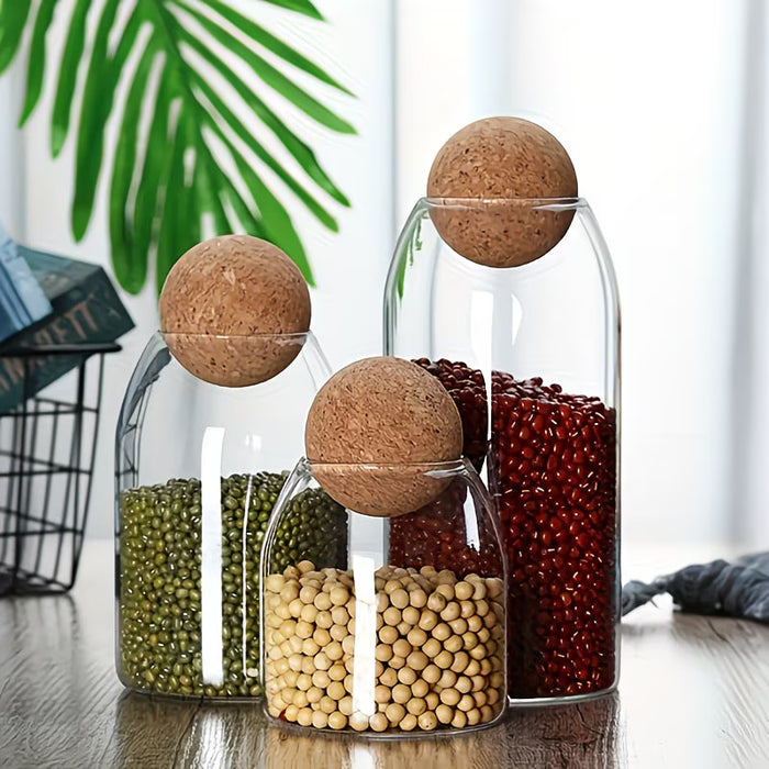 Juego de 3 tarros de vidrio transparente de borosilicato alto para almacenamiento de alimentos