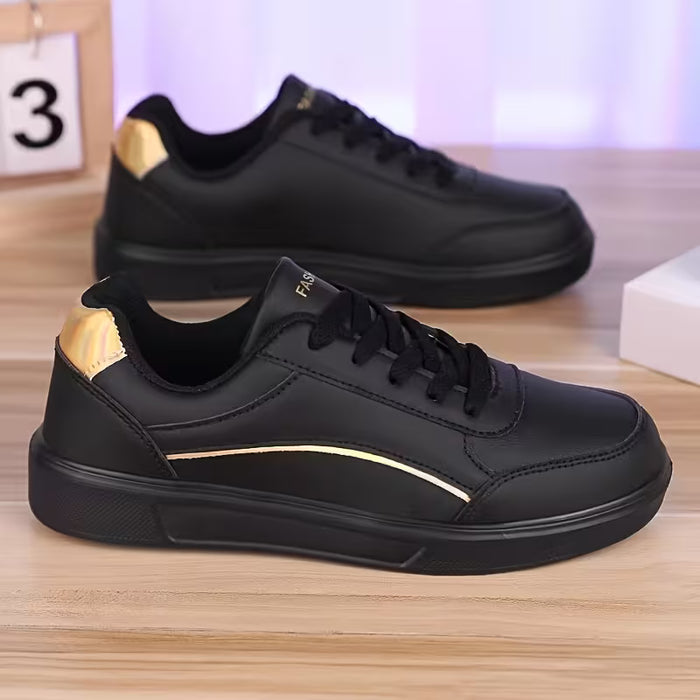 Zapatillas casuales cómodas unisex, en negro y dorado de skate atléticas clásicas vintage