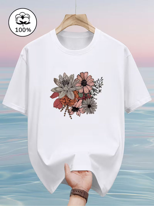 Camiseta de manga corta para hombre 100 % algodón - Color liso, casual, cuello redondo, transpirable