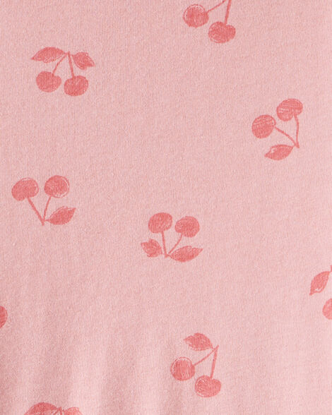 Vestido de algodón de manga larga con estampado de cerezas para niña - Rosa