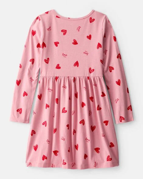 Vestido de manga larga con corazón para niña - Rosa