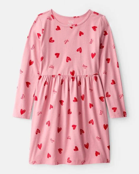 Vestido de manga larga con corazón para niña - Rosa