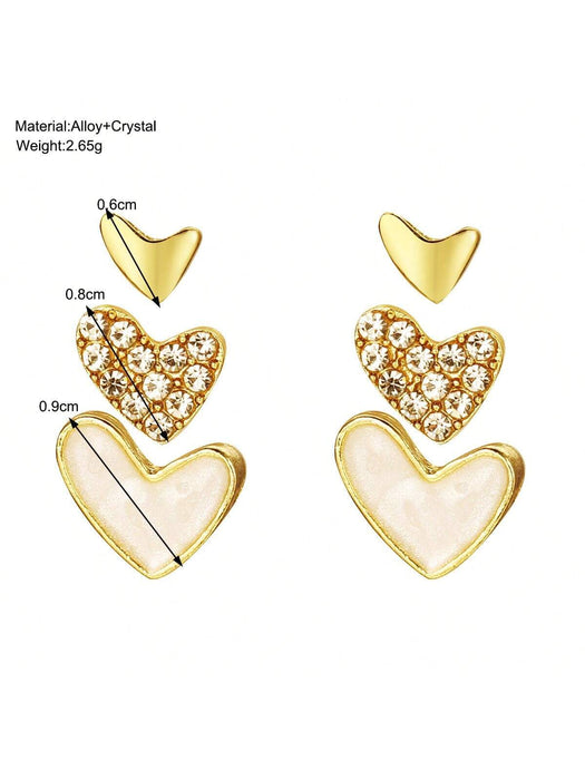 SHEIN 3 Pares de Aretes blancos con forma de corazón de estilo creativo y simple
