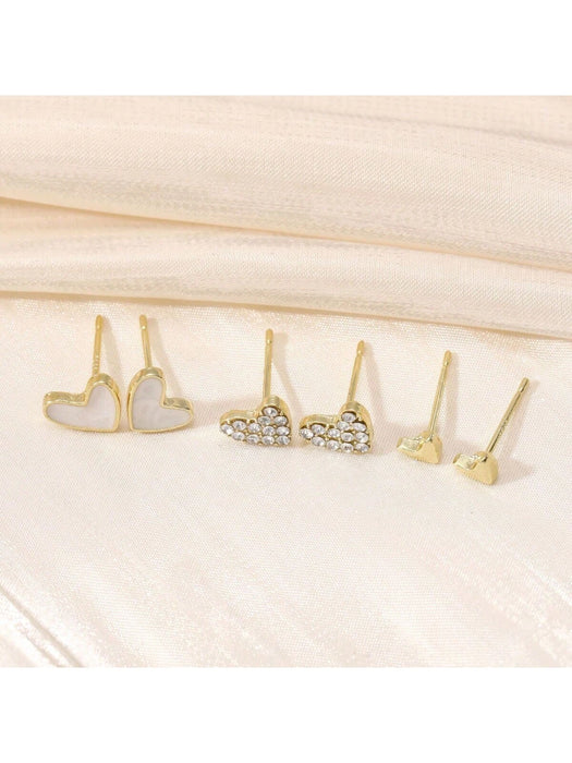SHEIN 3 Pares de Aretes blancos con forma de corazón de estilo creativo y simple